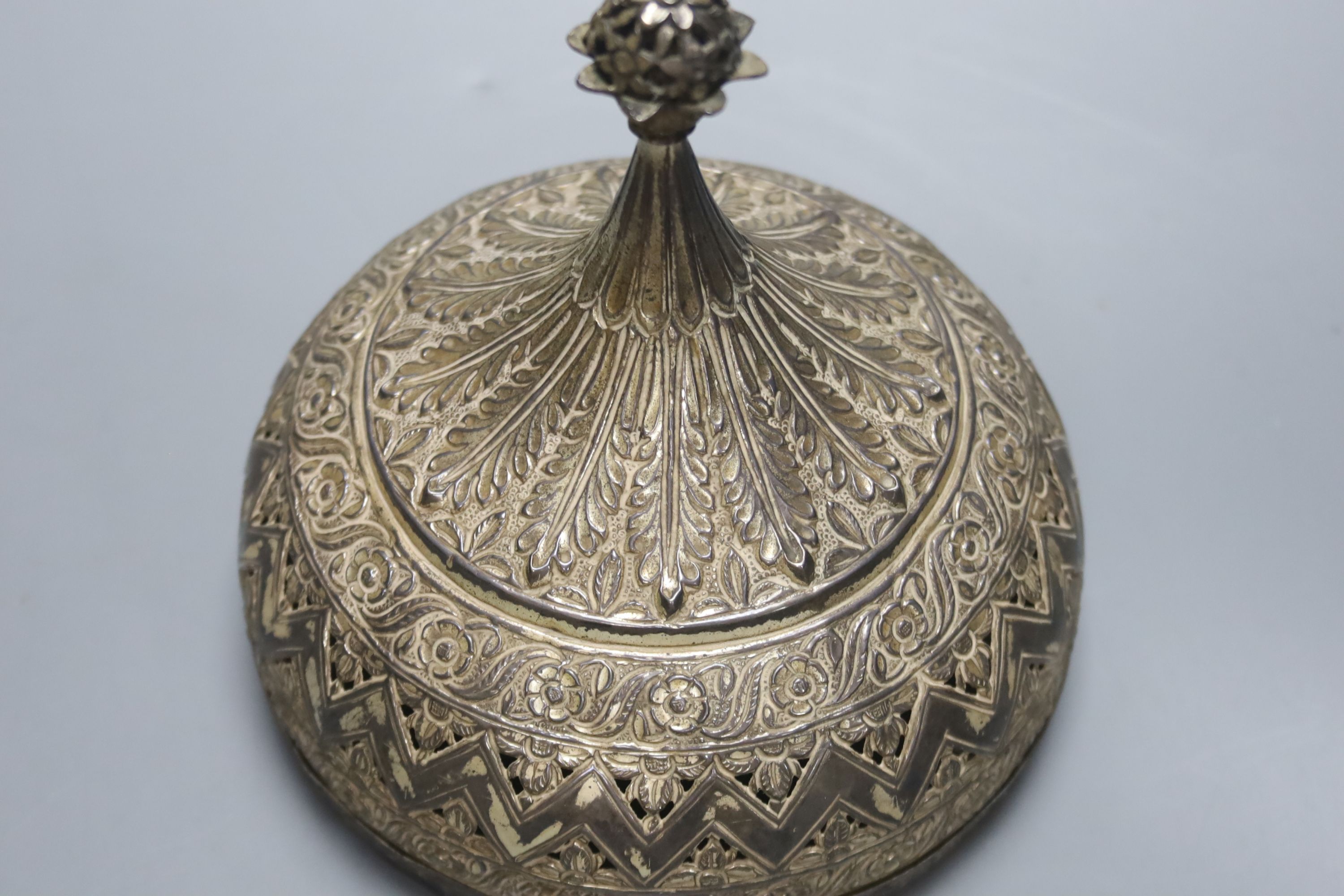 An Indian base metal incense box, height 15cm